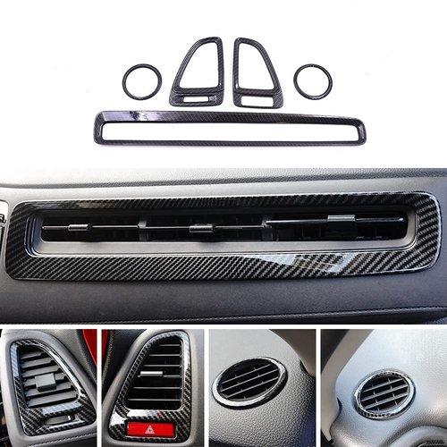 CEBAT 5pcs Carbon Fiber Central Side Dashboard Air Vent Outlet Cover Trim Auto Interior Center Console Wind Outlet Decoration Panel Frame Sticker for Honda HRV 2016 2017 2018 2019 2020 2021 2022