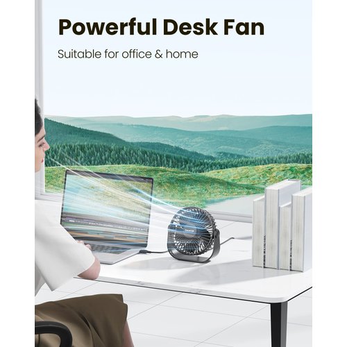 Gaiatop USB Desk Fan, 3 Speeds with Strong Airflow, 5.5 Inch Quiet Small Portable Table Fan, 90° Rotate Personal Cooling Fan For Bedroom Home Office Desktop Travel (Black)