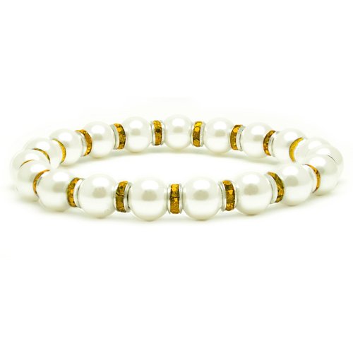 Accents Kingdom Women's Magnetic Bracelet White Tuchi Simulated Pearl Bracelet with Simulated Citrine Crystal, 7.5"