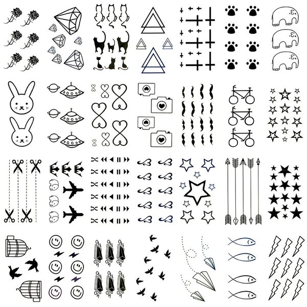 Oottati 30 Sheets Small Cute Temporary Tattoos Kit - Black Foot Print Camera Elephant Star Diamond Cross Bird Cat for Kids Women Men