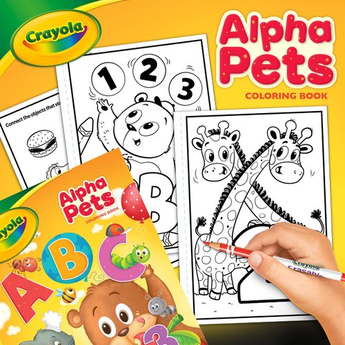 Crayola Alpha Pets Coloring Pages and Stickers, Number & Alphabet Coloring Book, Gift for Kids, 96 Pages