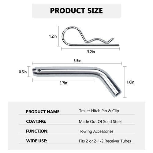 Cenipar Trailer Hitch Pin & Clip with Grooved Head, 5/8-Inch Diameter, Fits 2 or 2-1/2-Inch Receiver