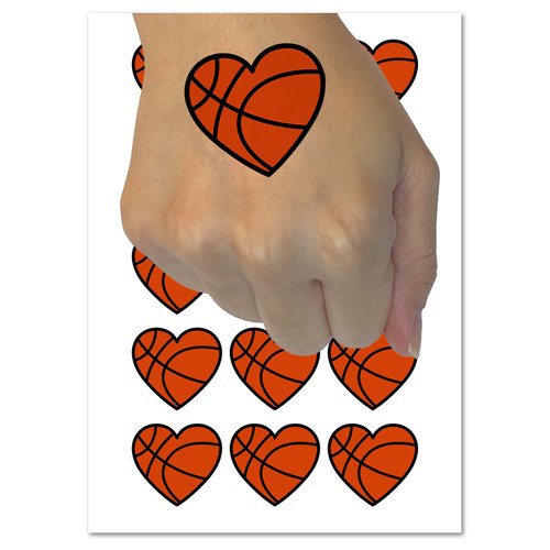 Heart Shaped Basketball Sports Temporary Tattoo Water Resistant Fake Body Art Set Collection - 15 2" Tattoos (1 Sheet)