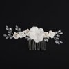 Teyglen Floral Wedding Hair Comb White Flower Bride Wedding Hair Comb with Crystal Hair Accessories for Women Handmade Hair Piece