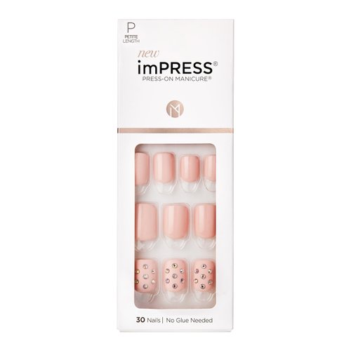 KISS imPRESS No Glue Mani Press On Nails, Design, 'Petite Secrets', Pink, Petite Size, Squoval Shape, Includes 30 Nails, Prep Pad, Instructions Sheet, 1 Manicure Stick, 1 Mini File