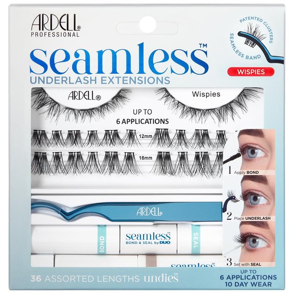 Ardell Seamless Underlash Extensions Wispies Kit, 36 Assorted Lengths, Customizable DIY Lash Clusters, Includes Bond & Seal, Remover, Applicator for Natural Lashes, 1- Pack