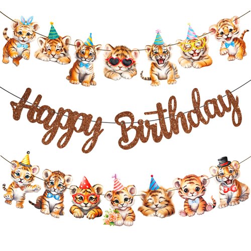 Tiger Birthday Decorations 3Pcs Tiger Favor Birthday Banners Safari Tiger Party Decorations Tiger Birthday Party Cutout Banners for Jungle Themed Baby Shower Supplies