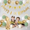 1st Birthday Decorations for Boys Girls, Sage Green White Gold Birthday Balloons with Happy 1st Birthday Banner First Birthday Cake Decoration Number 1 Balloon for Baby 1 Year Old Birthday Party Decor