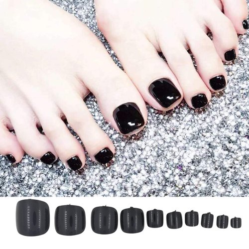 AddFavor False Toe Nails Glossy Solid Color Square Short Full Cover 120pcs Fake Toenails Acrylic Nail Tips for Women Girls (Black)