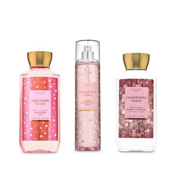 Bath & Body Works - Champagne Toast - Daily Trio - Shower Gel, Fine Fragrance Mist & Super Smooth Body Lotion (Packaging Varies)
