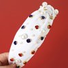 Gmmidea 4th of July Headband for Women Girls American Flag Pearl Knotted Headband Red White Blue Beaded Crystal Top Knot Headband USA Independence Day Hair Band