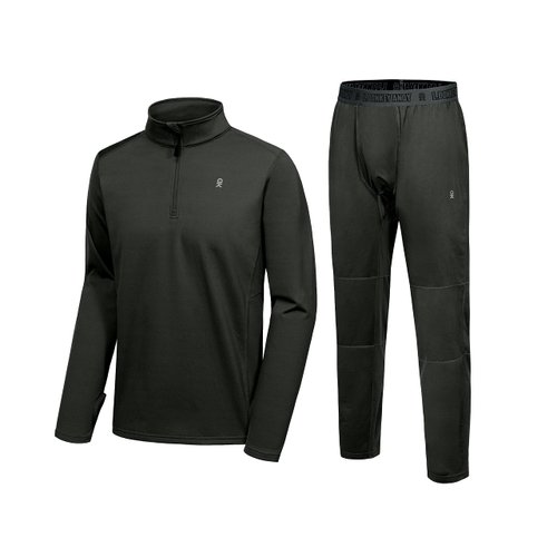 Little Donkey Andy Men's Winter Fleece Pajama Set Warm Long Sleeve Pjs Quarter Zip Sleepwear Lounge Pants With Fly Black XL