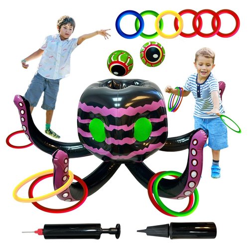 GIFTEXPRESS Halloween Octopus Ring Toss Game, Candy Bowl 4-in-1 Halloween Party Décor Games - Spooky Creepy Fun Games for Kids, Adult, Outdoor and Indoor Halloween Fun Yard Decoration