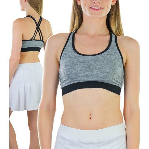 ToBeInStyle Women's Crisscross Strappy Back Sports Bra - Charcoal/Black - M/L