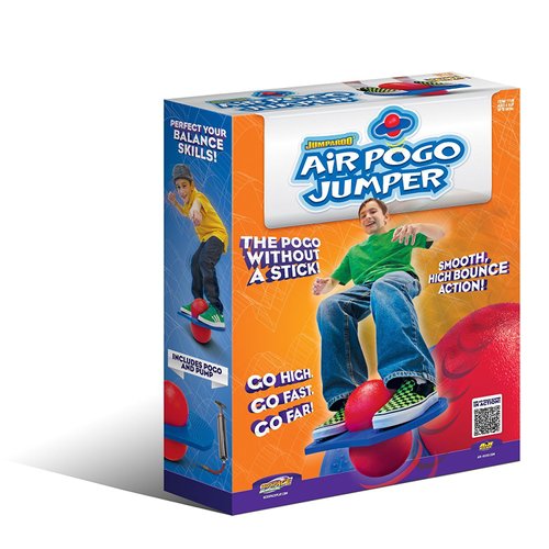 Geospace Original AIR POGO Jumper for Indoor or Outdoor Use, Fun Trick Bounce Board for Boys, Girls, Teens Ages 6+ or up to 160 lbs, Pump Included (Blue/Red)