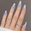 MERVF Almond Press on Nails Medium Fake Nails Blue Gradient Stiletto Acrylic Nails Press ons with Star Rhinestones Design Glue on Nails Glossy False Nails 24pcs
