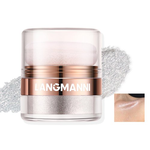 AKARY Shimmer Powder Highlighter Makeup, Silver Face Body Glow Pearl Highlighter Illuminator Body Makeup Shine Glitter Makeup Powder, Intensely Pigmented for a High Impact Dewy Finish (01#Silver)