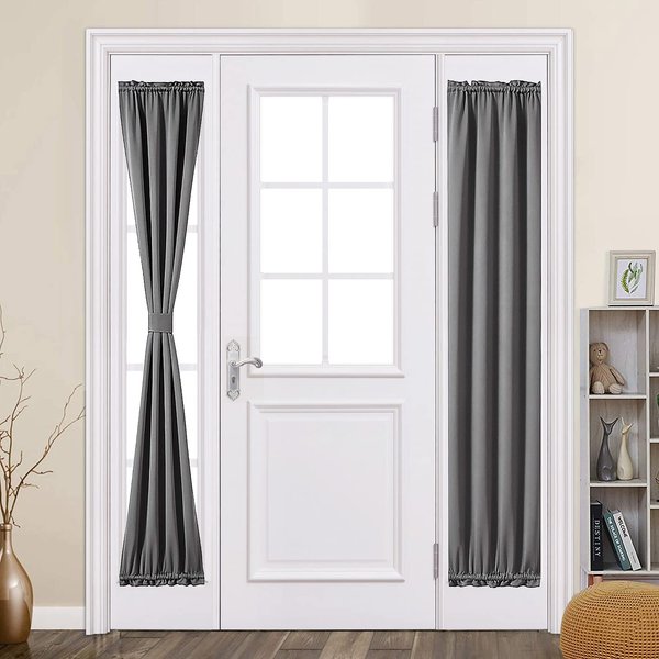 MIULEE Sidelight French Door Blackout Curtain Thermal Insulated Drapes Light Blocking Window Treatment Curtain for Narrow Glass Door Rod Pocket with Tieback 25 inch by 72 inch Grey 1 Panel