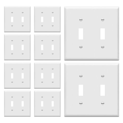 ENERLITES - FBA_8812-W-10PCS Toggle Light Switch Wall Plate, Size 2-Gang 4.50" x 4.57", Unbreakable Polycarbonate Thermoplastic, 8812-W-10PCS, White (10 Pack)