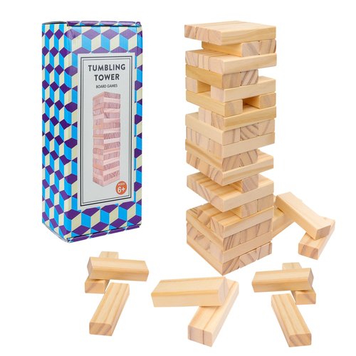 Offelec Wooden Blocks Stacking Tumbling Tower Game for Kids Adults Family 54 pcs Classic Block Stacking Board Games for Indoor Outdoor Night Toy Games