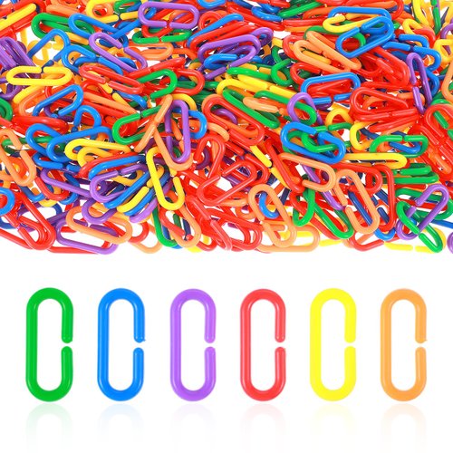 Ubamdom 590 PCS c-Type Plastic Chain Links, Interchangeable Rainbow c-Type Plastic Links, Sway Bar Links for Pet Parrots, Parakeets, Mice, Sugar Gliders, Bird Cage Toys (Colorful)