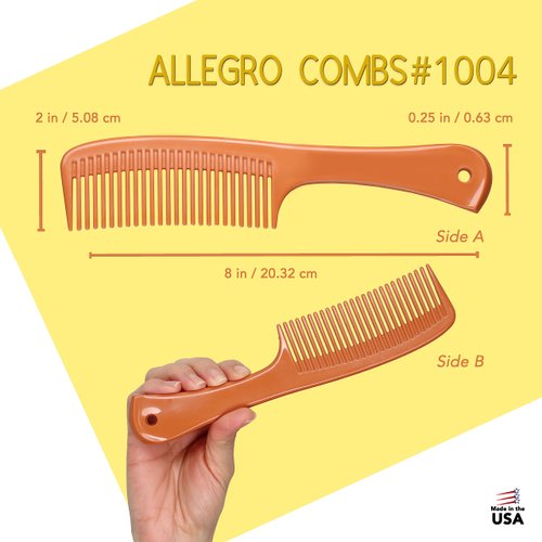Allegro Comb 1004 Wide Tooth Detangling Hair Combs For Women, Stylists & Curly Hair Teasing Comb Mens Comb 1 Piece. (Tan)