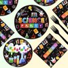 96 Pcs Science Party Supplies 350 GSM Science Plates and Napkins Disposable Tableware Set Mad Scientist Dinnerware for Kids Little Scientist Decoration Favors Serves 24
