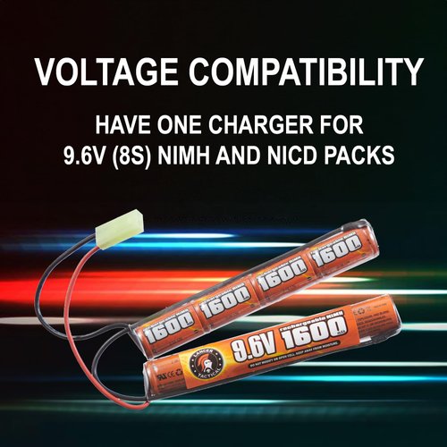 Lancer Tactical Airsoft RC Battery Charger for 9.6V (8S) NiMH/NiCd Battery Packs, 12V 400mA AC Plug Charger w/Standard Tamiya Connector