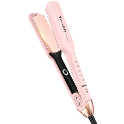 Terviiix Titanium Flat Iron Hair Straightener - ARC Non-Snagging for Smooth, One-Swipe Results, Salon-Grade Wide 1-3/4 Inch Straightening Iron Saves Time on Thick, Curly, Black & Natural Hair, Pink