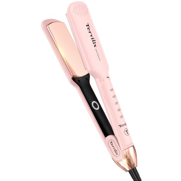 Terviiix Titanium Flat Iron Hair Straightener - ARC Non-Snagging for Smooth, One-Swipe Results, Salon-Grade Wide 1-3/4 Inch Straightening Iron Saves Time on Thick, Curly, Black & Natural Hair, Pink