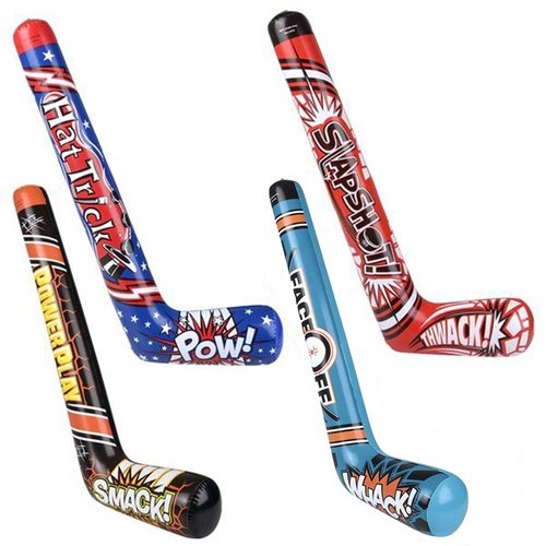ArtCreativity Hockey Stick Inflates, Set of 4, Inflatable Hockey Party Decorations, Fun Assorted Designs, Sports Birthday Party Favors, Unique Pool Toys for Kids, Cool Boys’ Room Decor