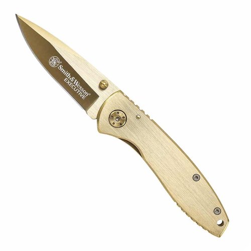 Smith & Wesson Executive CK110GL 6.8in High Carbon S.S. Folding Knife with 2.8in Drop Point Blade and Aluminum Handle for Outdoor, Tactical, Survival and EDC