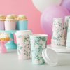 Juvale 24 Pack Disposable Floral Paper Coffee Cups with Lids 16 oz, To Go Coffee Cups for Flower-Themed Birthday Party Supplies, Wedding Reception, Baby Shower (4 Pastel Colors)