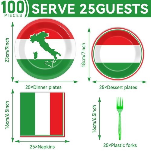 100 Pcs Italian Flag Plates and Napkins Party Supplies Italy Flag Party Tableware Set Italian Flag Red White and Green Party Decors Favors for Italy Family Gathering Kitchen Dining Serves 25 Guests…