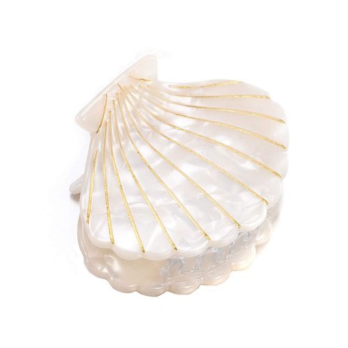 Women Fashion Shell Shape Claw Clips Acrylic Resin Jaw Clip Hair Clamps Marble Pattern Hairpins Hair Accessories (White)