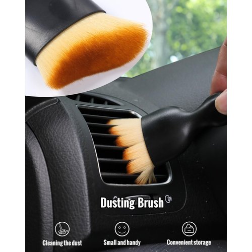Birbenben 6Pcs Car Detailing Brush Set, Automotive Exterior & Interior Cleaning Brush Kit- Auto Boars Hair Detail Brushes, Vehicle Soft Dusting Dust Brush, Detail Tool for Air Vent, Dashboard, Leather