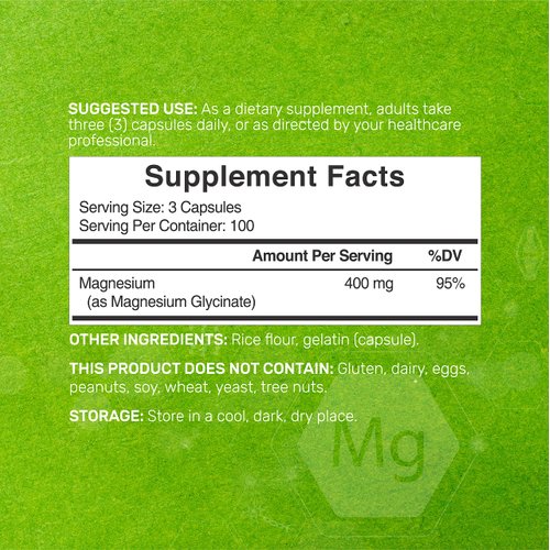 Magnesium Glycinate 400mg, 300 Capsules | 100% Chelated for Easy Absorption | Essential Mineral Supplement for Muscle, Sleep, & Heart Health
