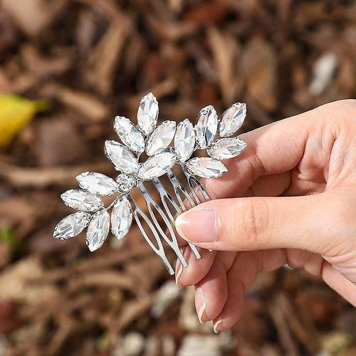 Jeairts Rhinestone Hair Comb Bridal Hair Pieces Crystal Brides Headpiece Hair Jewelry Glitter Wedding Hair Accessories for Women and Girls(1-Silver)