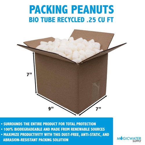 Magicwater Supply - .25 Cu Ft - Bio Tube Recycled Anti Static Packing Peanuts - Compostable & Biodegradable Cushion for Shipping - Dust-Free & Abrasion Resistant - Void Filler