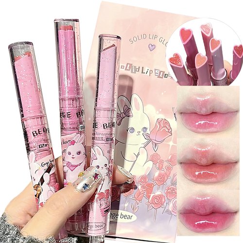 3 Colors Jelly Lipstick Gift Set, Tinted Heart Shape Lip Stain Lip Gloss, Mirror Hydrating Jelly Love Lipstick, Moisturizing Tinted Lip Balm, Vivid Color Glossy Lip Makeup for Girls (B)
