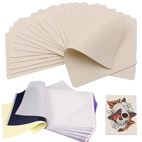 Yuelong 40PCS Tattoo Skin Practice and Transfer Paper Kit Includes 10PCS Double Sided Blank Fake Skin and 30PCS Tattoo Stencil Paper for Tattoo Practice Tattoo Microblading Supplies