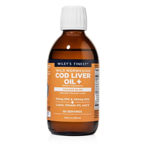 Wiley's Finest Wild Alaskan Fish Oil Cod Liver Oil - Orange Flavored Omega-3 Fish Oil Supplement - 755mg Omega-3s - 8.45 Oz (50 Servings)