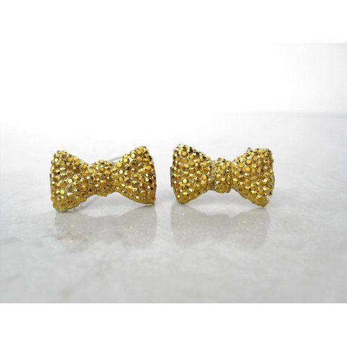 Generic Two small tiny sparkle gold bow crystal hair pin clip barrettes fine hair