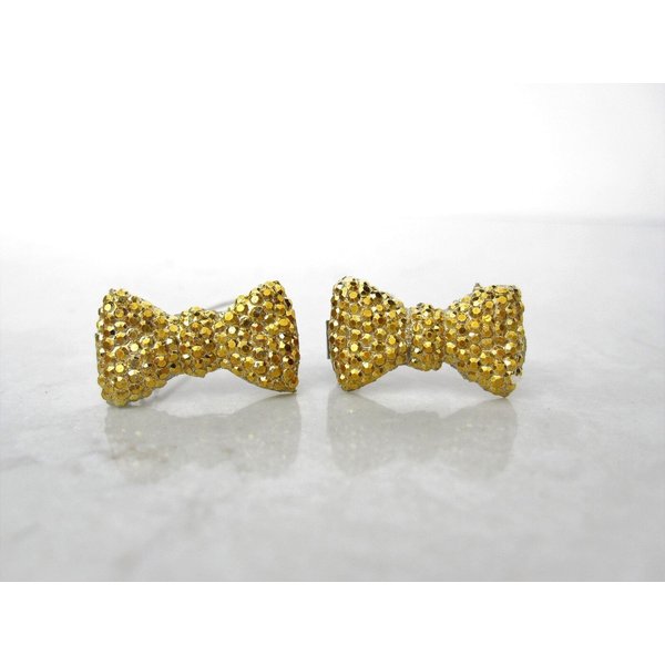 Generic Two small tiny sparkle gold bow crystal hair pin clip barrettes fine hair