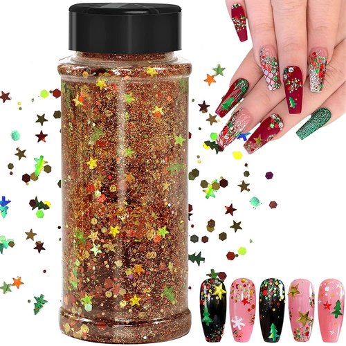 Christmas Glitter, 100g Cosmetic Craft Holographic Glitter for Epoxy Resin, Laser Snowflake Christmas Tree Flakes for Nails, Face, Make Up, Body, Tumblers, Chunky Glitter Festival Decor（SD-05）