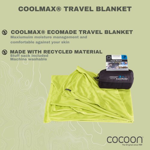 COCOON - Coolmax Travel Blanket | Compact Throw Blanket for Camping and Hiking | Fits in Backpack | Attaches to Luggage | Travel Essential | Fast Drying (Regular 70" x 55"- Tree Frog Green)