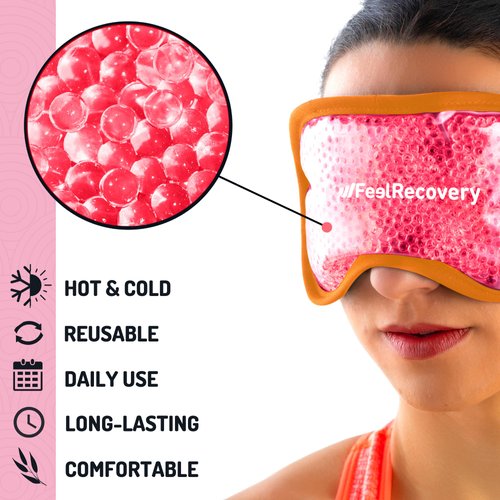 Cooling Gel Eye Mask for Puffy Eyes (8x4 in) - Reusable Cold Compress Pack for Dry Eyes, Tired Eyes, Headaches, Dark Circles - Flexible Golden Gel Beads Hot & Cold Therapy