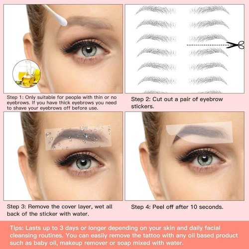 Eyebrow Tattoo Stickers 82 Pairs, 8 Sheets Eyebrow Temporary Tattoo Peel Off Sticker Waterproof 6D Hair-Like False Instant Transfer False Brows Makeup for Women, Girls | Natural Strokes, Shaping