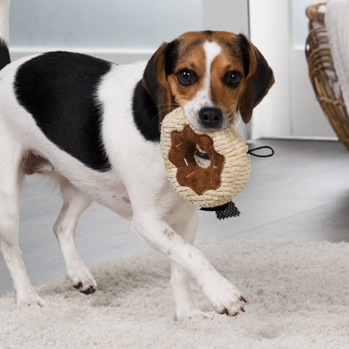 TrustyPup Tough 'N Fun Donut Squeaky Plush Dog Toy, Chew Guard Technology - Tan, Small (71148)