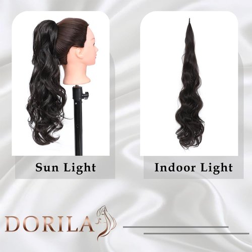 DORILA Ponytail Extension Flexible Wrap Around Ponytail Hair Extensions 32 Inch Long Curly Pony Tails Hair Extensions Wavy Hair Ponytails Hairpieces For Women Daily Use (2#(Natural Black))